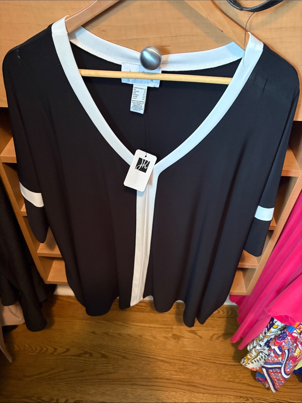 Joseph Ribkoff Black V-Neck Tunic with White Trim